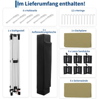 Garvee 3 × 6 m Faltpavillon mit 6 Seitenwänden, wasserdichter Partyzelt-Pavillon, stabiler Gartenpavillon für Terrasse, Garten, Camping & Veranstaltungen, Khaki