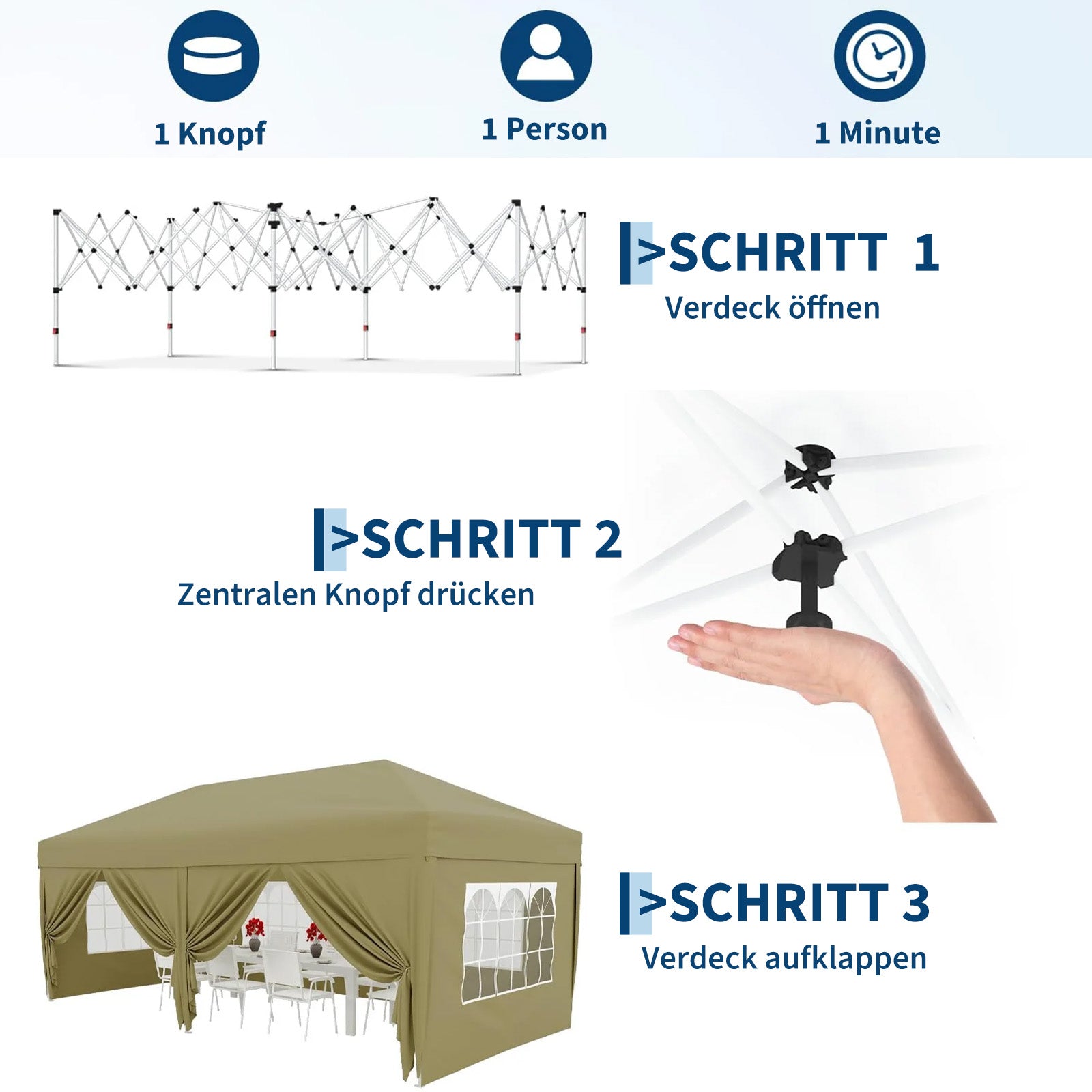 Garvee 3 × 6 m Faltpavillon mit 6 Seitenwänden, wasserdichter Partyzelt-Pavillon, stabiler Gartenpavillon für Terrasse, Garten, Camping & Veranstaltungen, Khaki