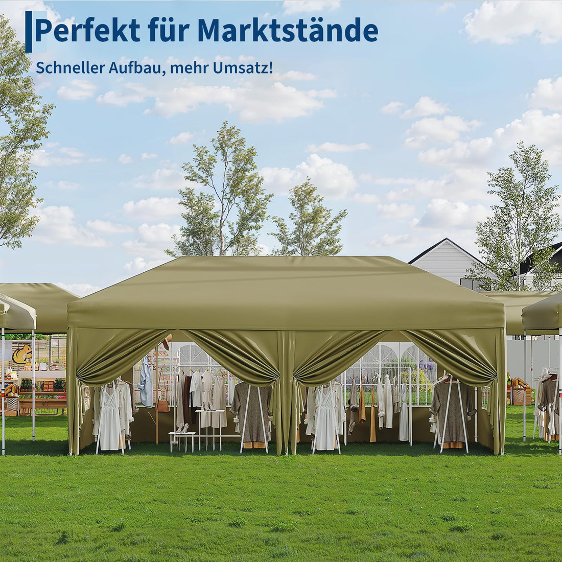 Garvee 3 × 6 m Faltpavillon mit 6 Seitenwänden, wasserdichter Partyzelt-Pavillon, stabiler Gartenpavillon für Terrasse, Garten, Camping & Veranstaltungen, Khaki