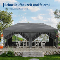 Garvee 3 × 6 m Faltpavillon mit 6 Seitenwänden, wasserdichter Partyzelt-Pavillon, stabiler Gartenpavillon für Terrasse, Garten, Camping & Veranstaltungen, Grau
