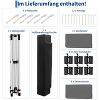Garvee 3 × 6 m Faltpavillon mit 6 Seitenwänden, wasserdichter Partyzelt-Pavillon, stabiler Gartenpavillon für Terrasse, Garten, Camping & Veranstaltungen, Grau