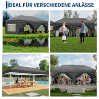 Garvee 3 × 6 m Faltpavillon mit 6 Seitenwänden, wasserdichter Partyzelt-Pavillon, stabiler Gartenpavillon für Terrasse, Garten, Camping & Veranstaltungen, Grau