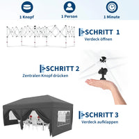 Garvee 3 × 6 m Faltpavillon mit 6 Seitenwänden, wasserdichter Partyzelt-Pavillon, stabiler Gartenpavillon für Terrasse, Garten, Camping & Veranstaltungen, Grau