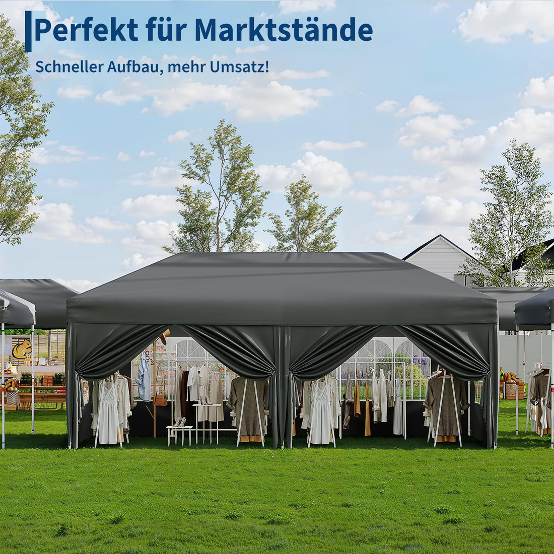 Garvee 3 × 6 m Faltpavillon mit 6 Seitenwänden, wasserdichter Partyzelt-Pavillon, stabiler Gartenpavillon für Terrasse, Garten, Camping & Veranstaltungen, Grau