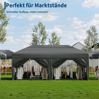 Garvee 3 × 6 m Faltpavillon mit 6 Seitenwänden, wasserdichter Partyzelt-Pavillon, stabiler Gartenpavillon für Terrasse, Garten, Camping & Veranstaltungen, Grau