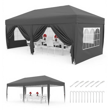 Garvee 3 × 6 m Faltpavillon mit 6 Seitenwänden, wasserdichter Partyzelt-Pavillon, stabiler Gartenpavillon für Terrasse, Garten, Camping & Veranstaltungen, Grau