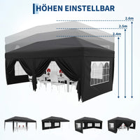 Garvee 3 × 6 m Faltpavillon mit 6 Seitenwänden, wasserdichter Partyzelt-Pavillon, stabiler Gartenpavillon für Terrasse, Garten, Camping & Veranstaltungen, Schwarz