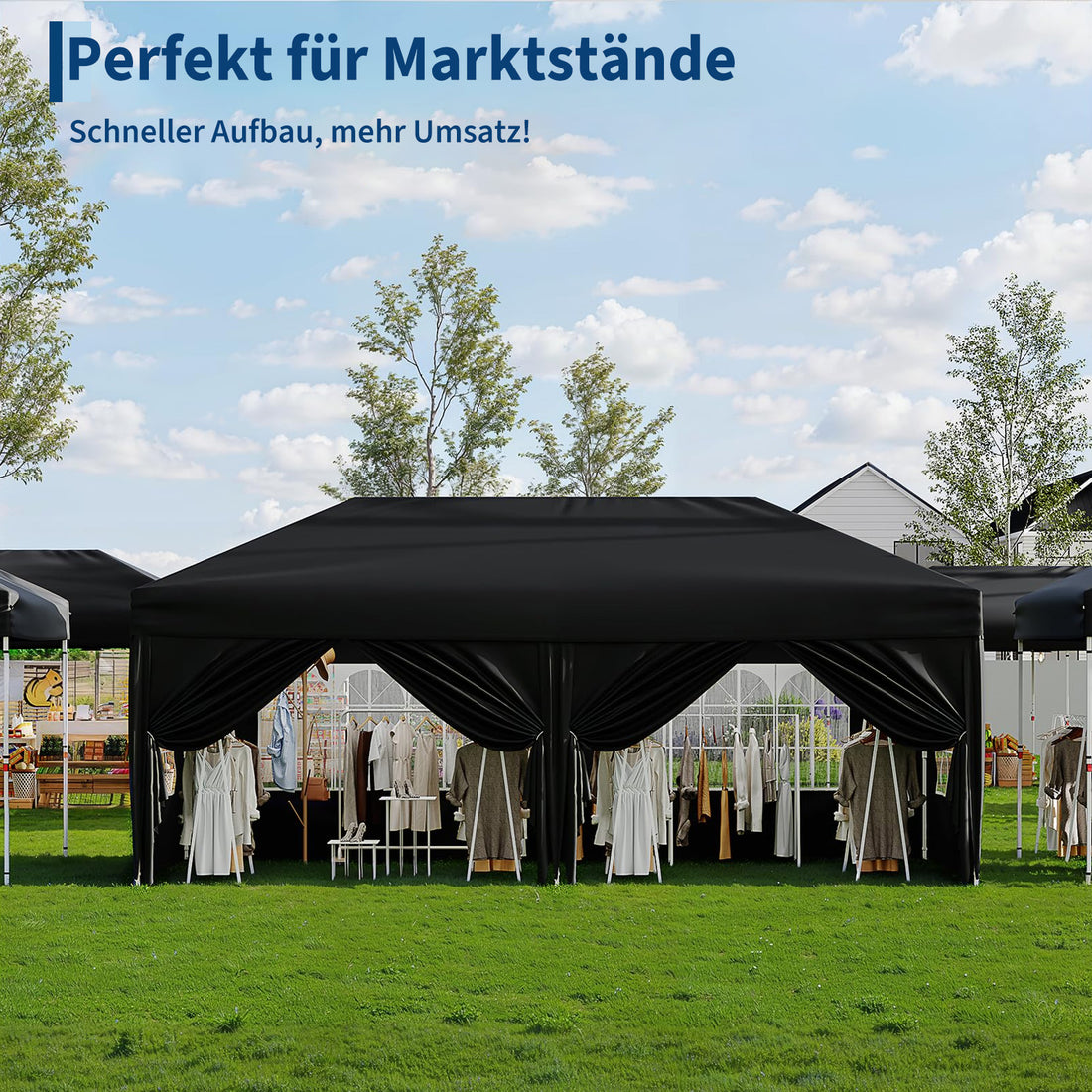 Garvee 3 × 6 m Faltpavillon mit 6 Seitenwänden, wasserdichter Partyzelt-Pavillon, stabiler Gartenpavillon für Terrasse, Garten, Camping & Veranstaltungen, Schwarz