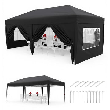Garvee 3 × 6 m Faltpavillon mit 6 Seitenwänden, wasserdichter Partyzelt-Pavillon, stabiler Gartenpavillon für Terrasse, Garten, Camping & Veranstaltungen, Schwarz