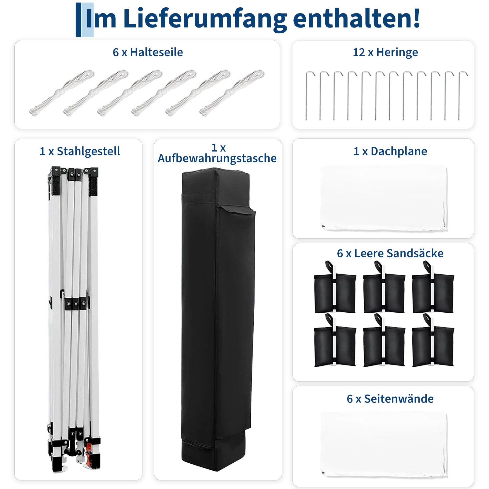 Garvee 3 × 6 m Faltpavillon mit 6 Seitenwänden, wasserdichter Partyzelt-Pavillon, stabiler Gartenpavillon für Terrasse, Garten, Camping & Veranstaltungen, Weiß