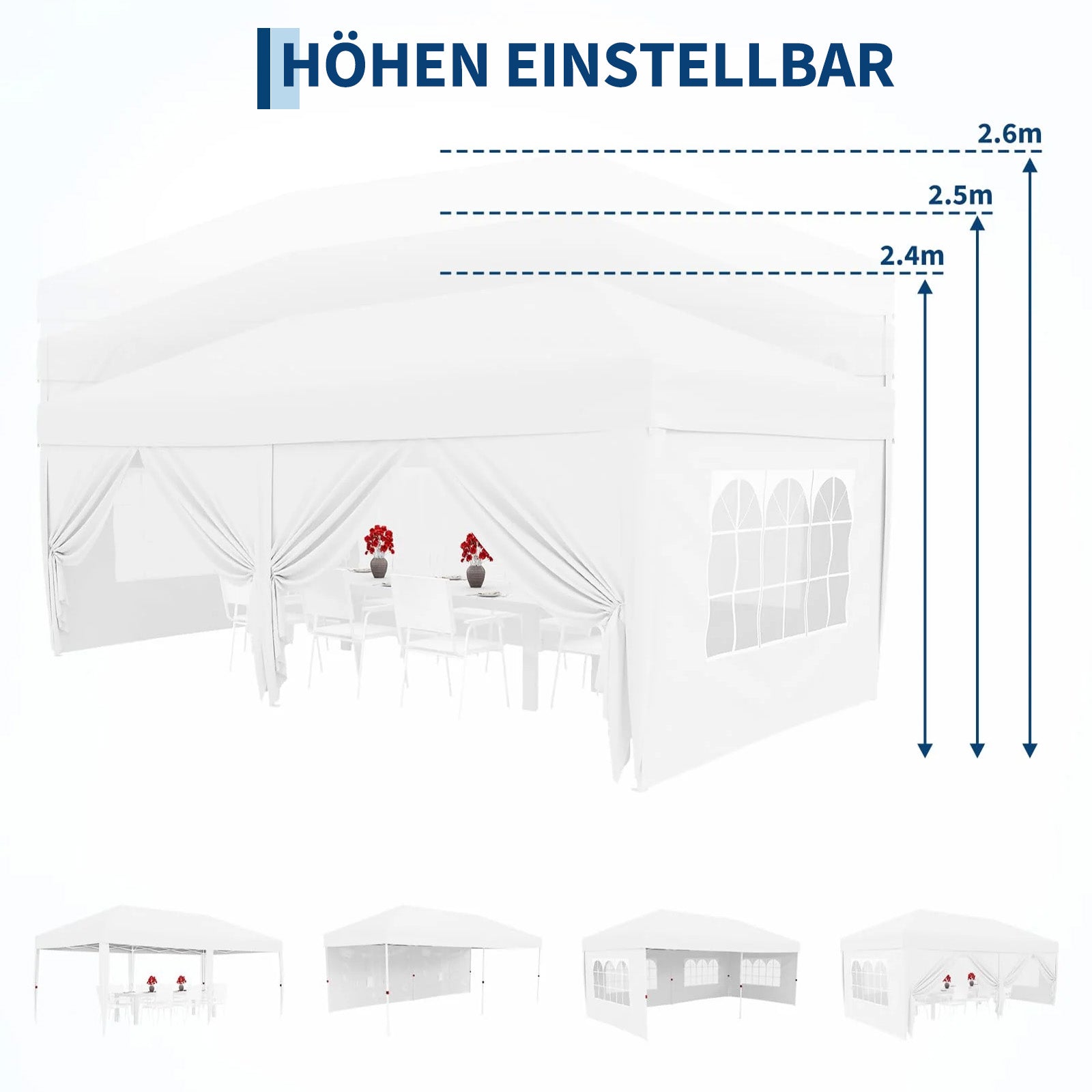 Garvee 3 × 6 m Faltpavillon mit 6 Seitenwänden, wasserdichter Partyzelt-Pavillon, stabiler Gartenpavillon für Terrasse, Garten, Camping & Veranstaltungen, Weiß