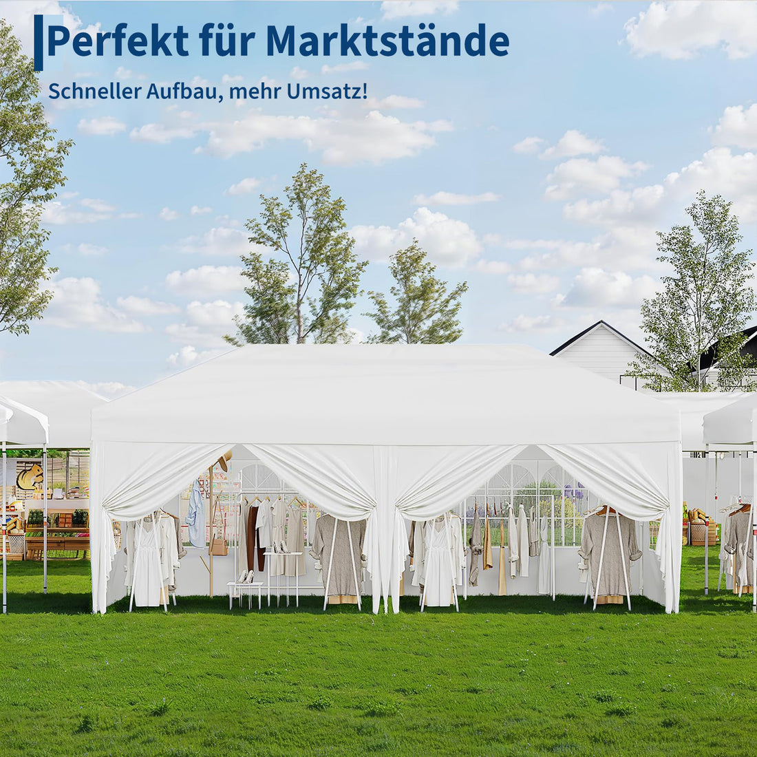 Garvee 3 × 6 m Faltpavillon mit 6 Seitenwänden, wasserdichter Partyzelt-Pavillon, stabiler Gartenpavillon für Terrasse, Garten, Camping & Veranstaltungen, Weiß