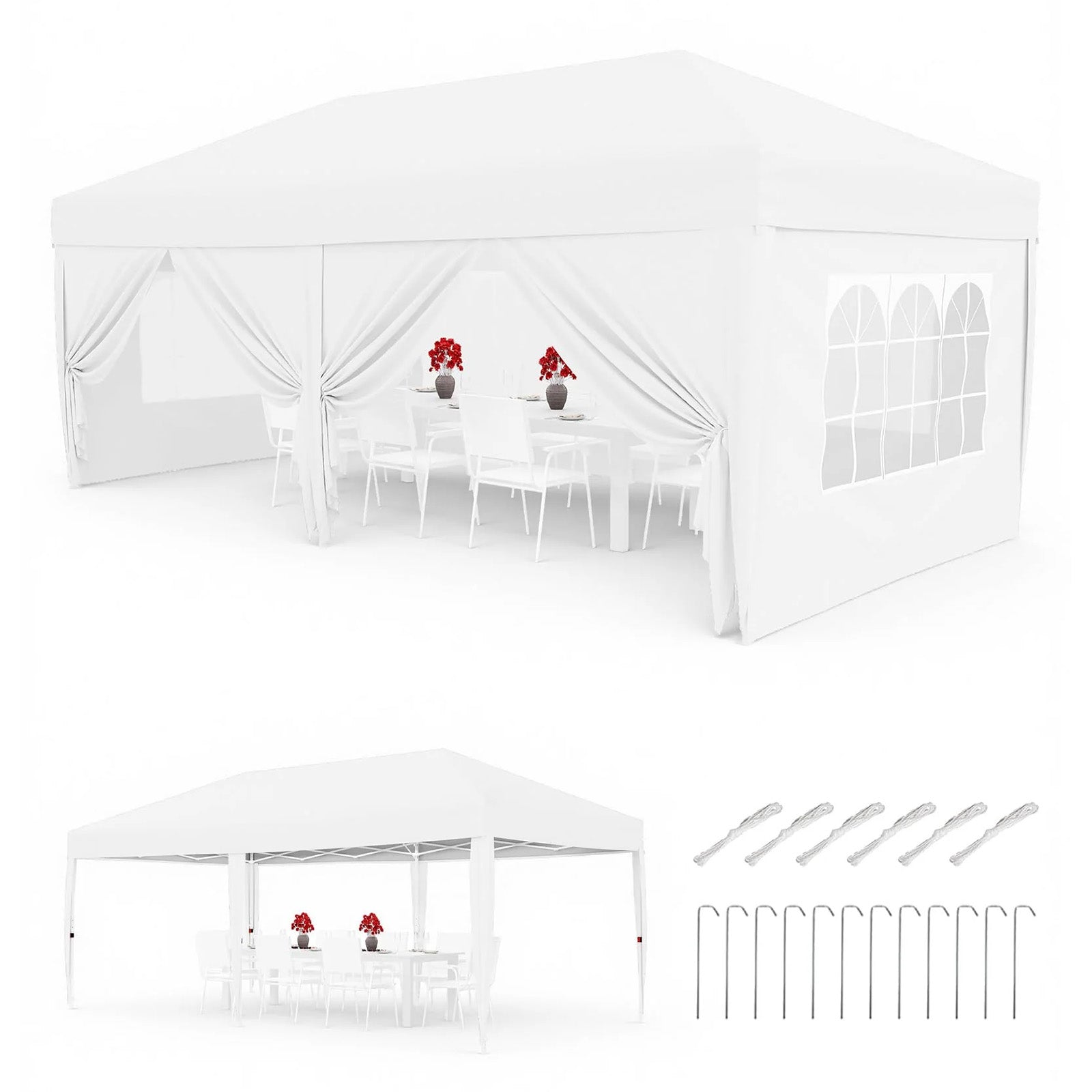 Garvee 3 × 6 m Faltpavillon mit 6 Seitenwänden, wasserdichter Partyzelt-Pavillon, stabiler Gartenpavillon für Terrasse, Garten, Camping & Veranstaltungen, Weiß