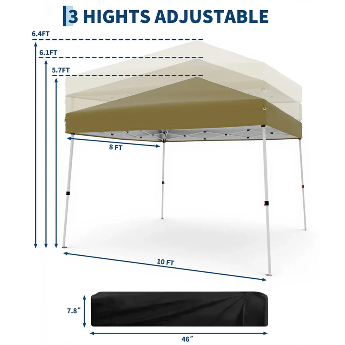 Garvee Pop Up Pavillon 3×3 m, Wasserdicht, UV-Schutz, Höhenverstellbar, Stahlrahmen, Khaki