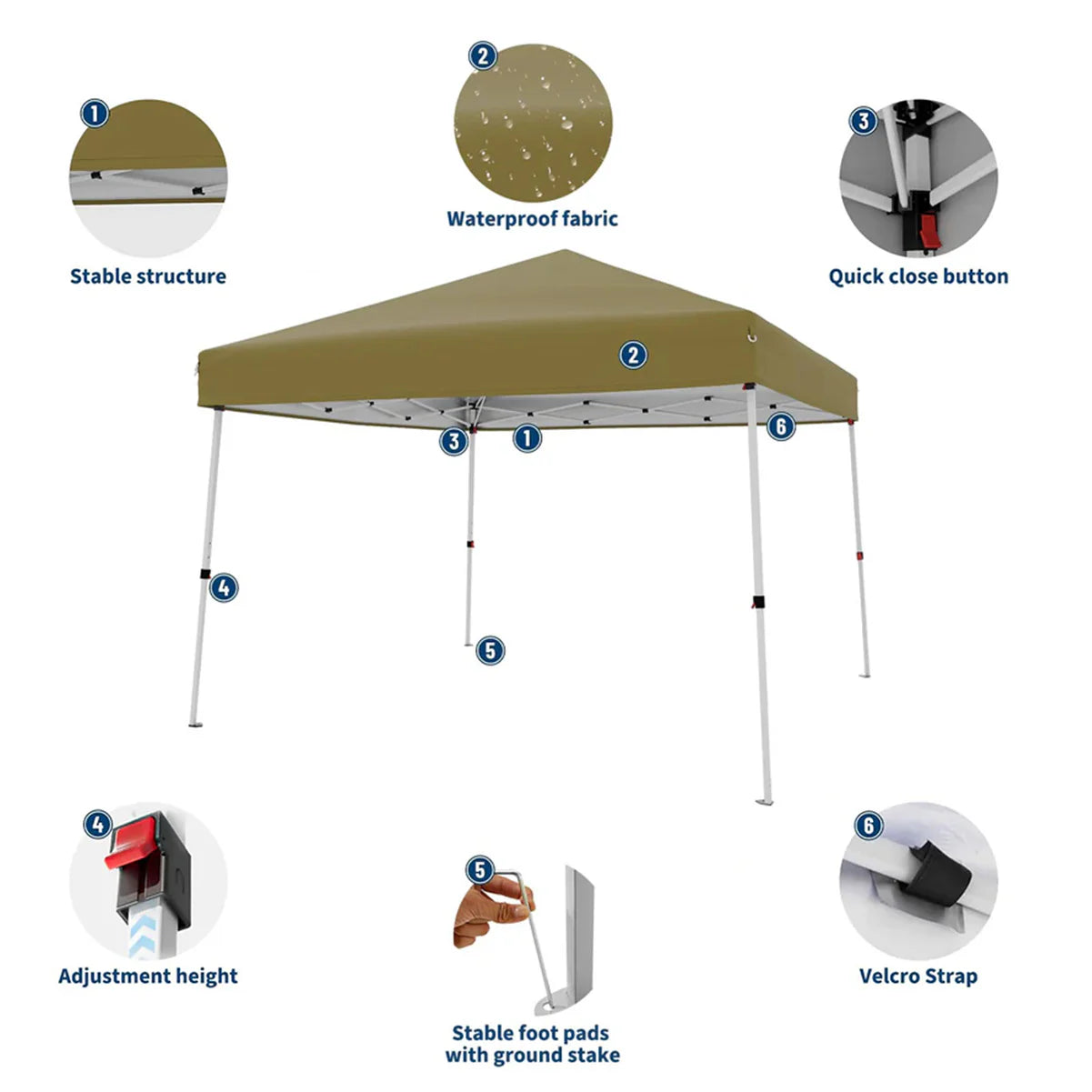 Garvee Pop Up Pavillon 3×3 m, Wasserdicht, UV-Schutz, Höhenverstellbar, Stahlrahmen, Khaki