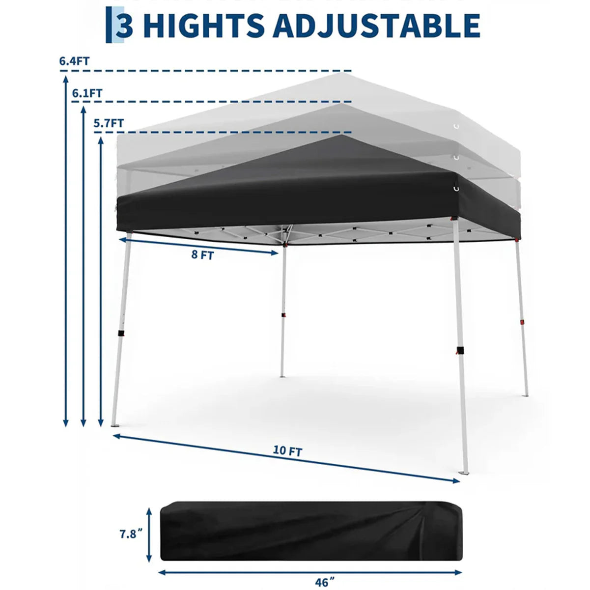 Garvee Pop Up Pavillon 3×3 m, Wasserdicht, UV-Schutz, Höhenverstellbar, Stahlrahmen, Schwarz
