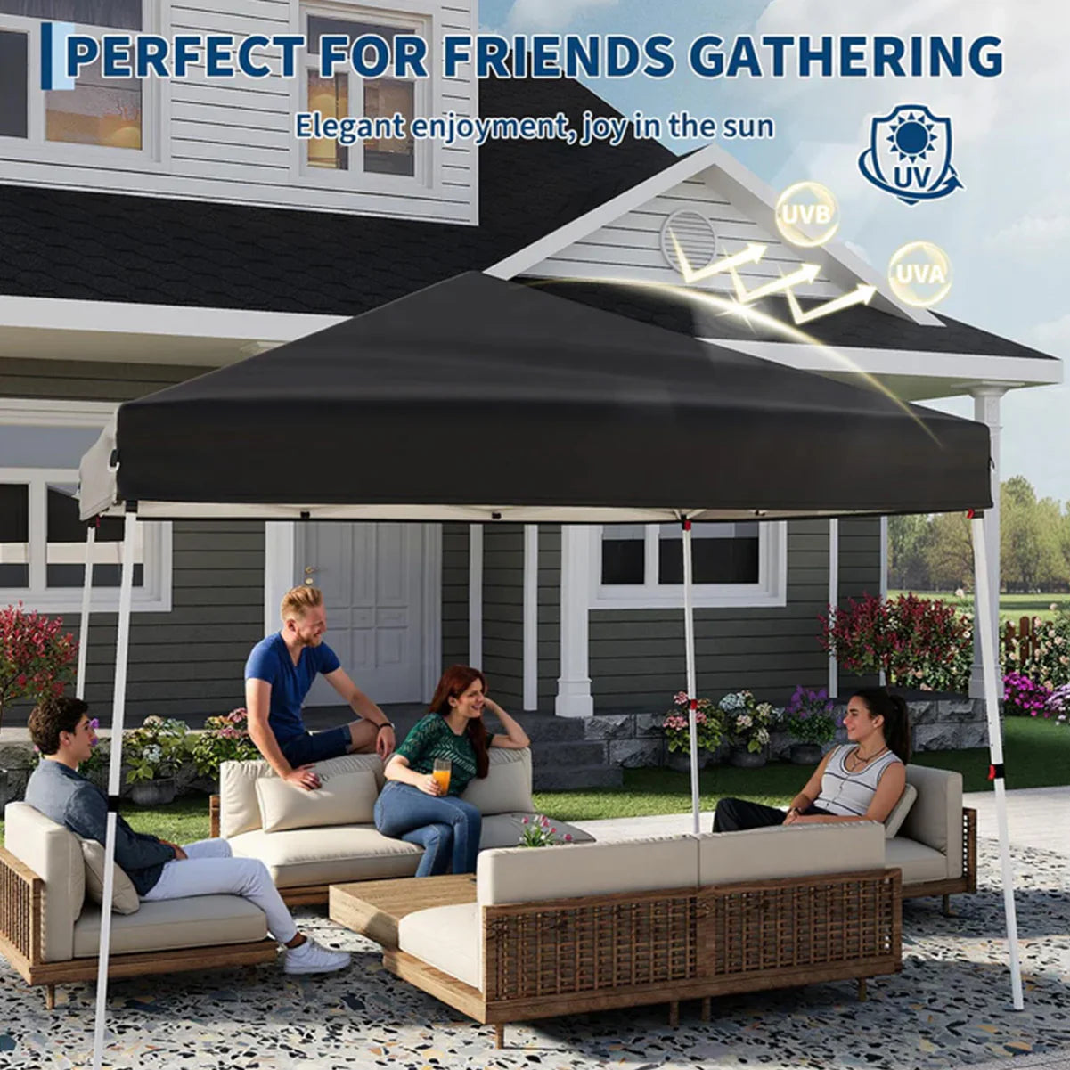 Garvee Pop Up Pavillon 3×3 m, Wasserdicht, UV-Schutz, Höhenverstellbar, Stahlrahmen, Schwarz