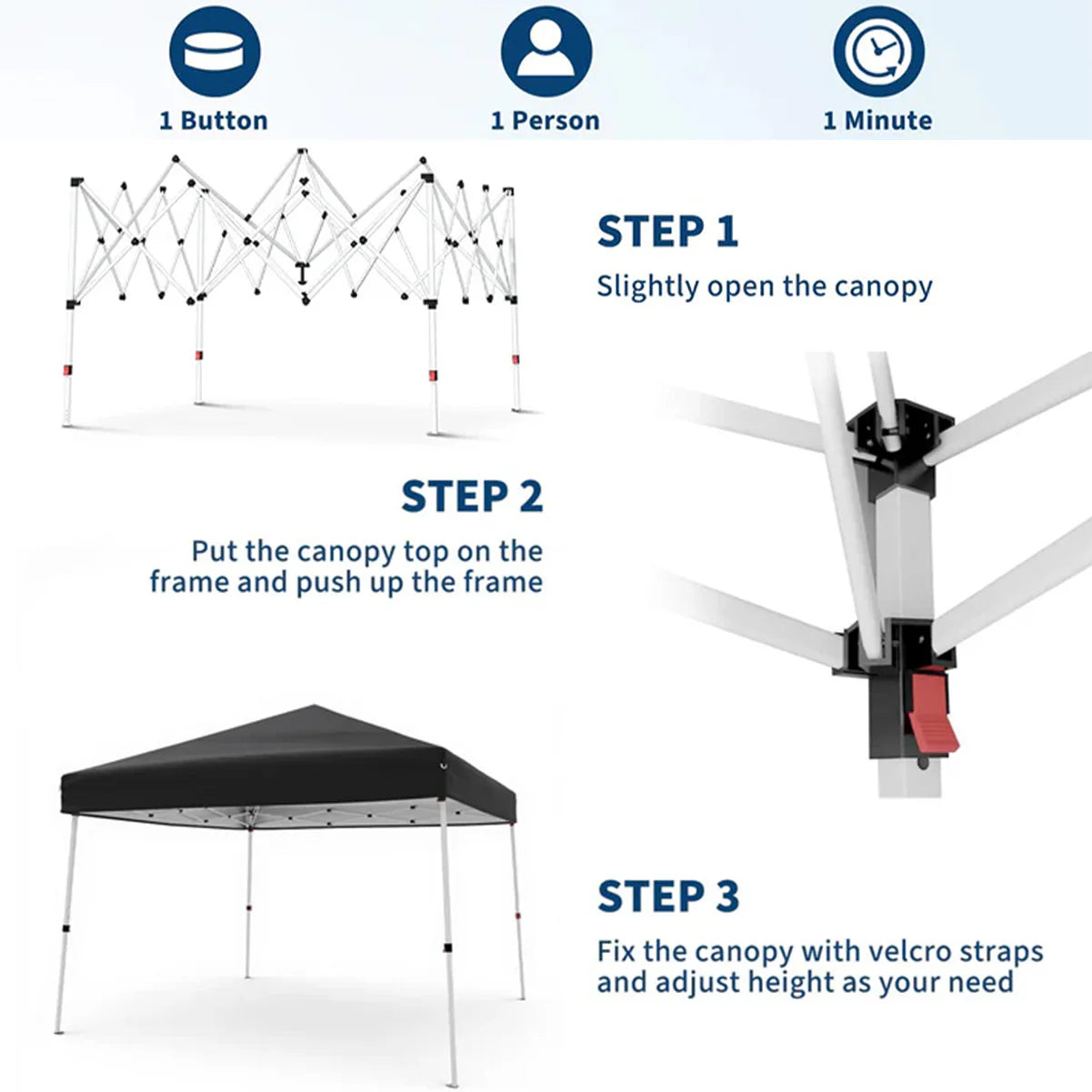 Garvee Pop Up Pavillon 3×3 m, Wasserdicht, UV-Schutz, Höhenverstellbar, Stahlrahmen, Schwarz