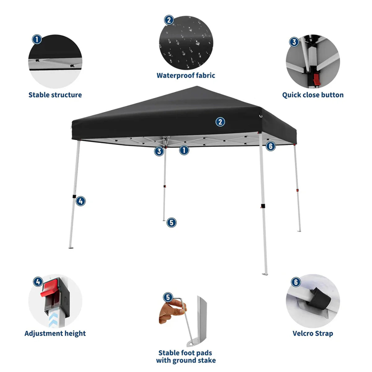 Garvee Pop Up Pavillon 3×3 m, Wasserdicht, UV-Schutz, Höhenverstellbar, Stahlrahmen, Schwarz