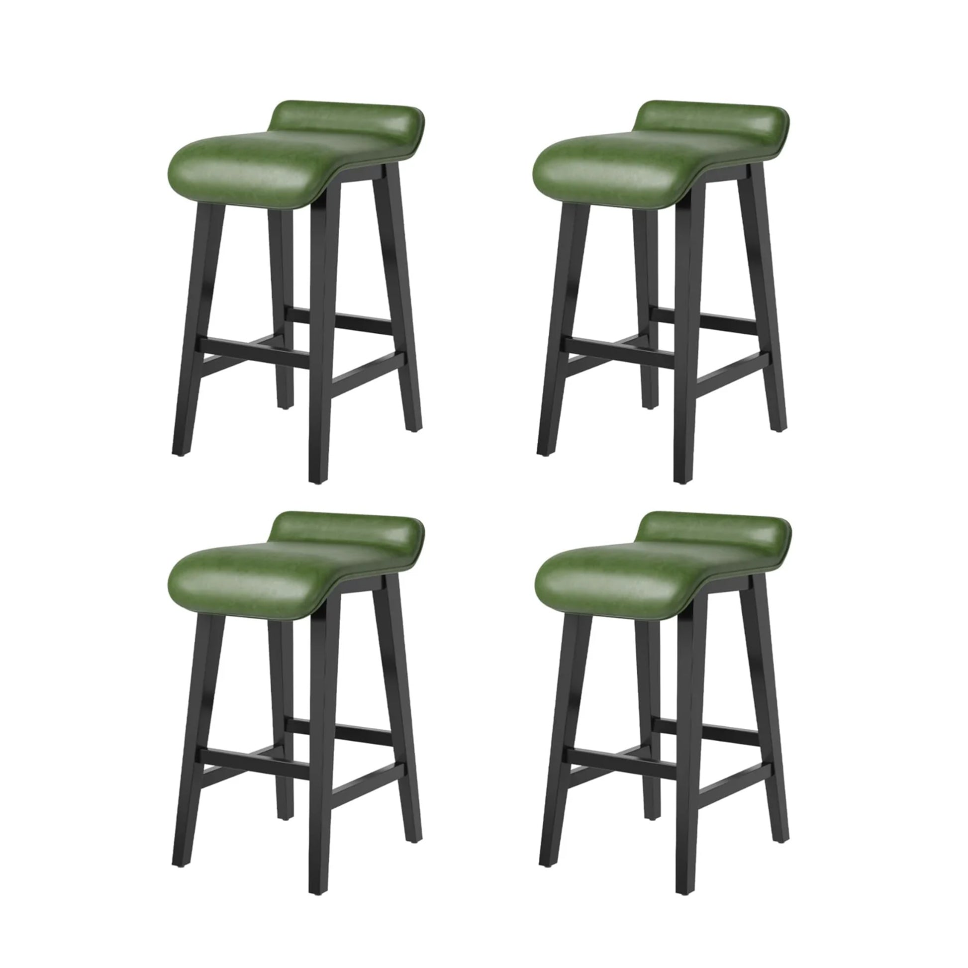Garvee Barhocker Set 4, 67 cm, Gepolstert, Niedrige Rückenlehne, Holzbeine, Mit Fußstütze, Grün