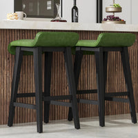 Garvee Barhocker Set 4, 67 cm, Gepolstert, Niedrige Rückenlehne, Holzbeine, Mit Fußstütze, Grün