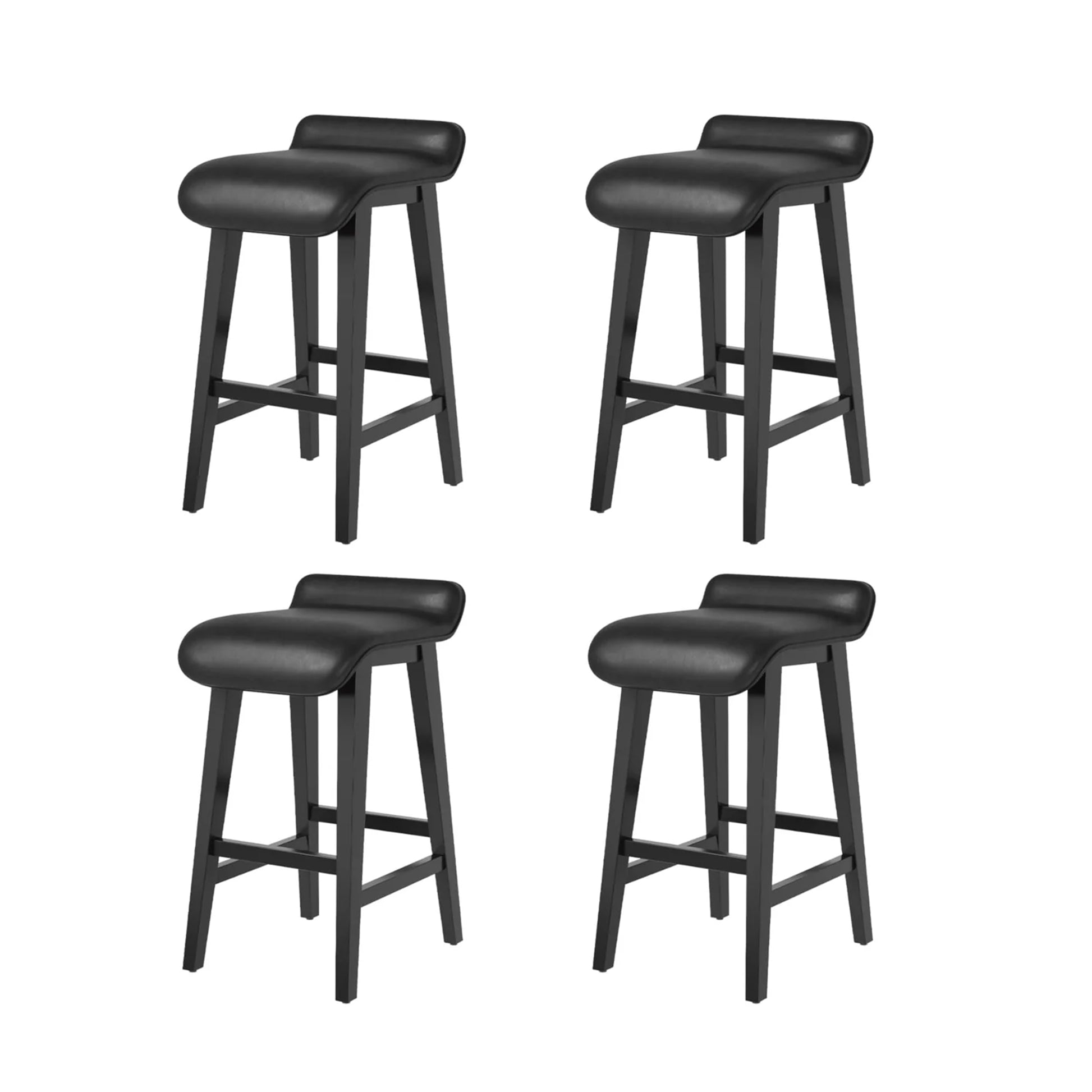 Garvee Barhocker Set 4, 67 cm, Gepolstert, Niedrige Rückenlehne, Holzbeine, Mit Fußstütze, Schwarz