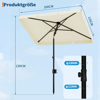 GARVEE Rechteckiger Balkonschirm 200 x 125 cm, UV50+ Sonnenschutz, Knickbar und Höhenverstellbar, Inklusive Schutzhülle, Ideal für Balkon, Terrasse und Garten, Beige