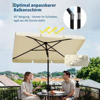 GARVEE Rechteckiger Balkonschirm 200 x 125 cm, UV50+ Sonnenschutz, Knickbar und Höhenverstellbar, Inklusive Schutzhülle, Ideal für Balkon, Terrasse und Garten, Beige
