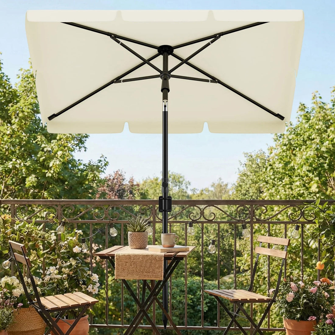 GARVEE Rechteckiger Balkonschirm 200 x 125 cm, UV50+ Sonnenschutz, Knickbar und Höhenverstellbar, Inklusive Schutzhülle, Ideal für Balkon, Terrasse und Garten, Beige