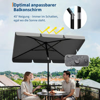GARVEE Rechteckiger Balkonschirm 200 x 125 cm, UV50+ Sonnenschutz, Knickbar und Höhenverstellbar, Inklusive Schutzhülle, Ideal für Balkon, Terrasse und Garten, Grau