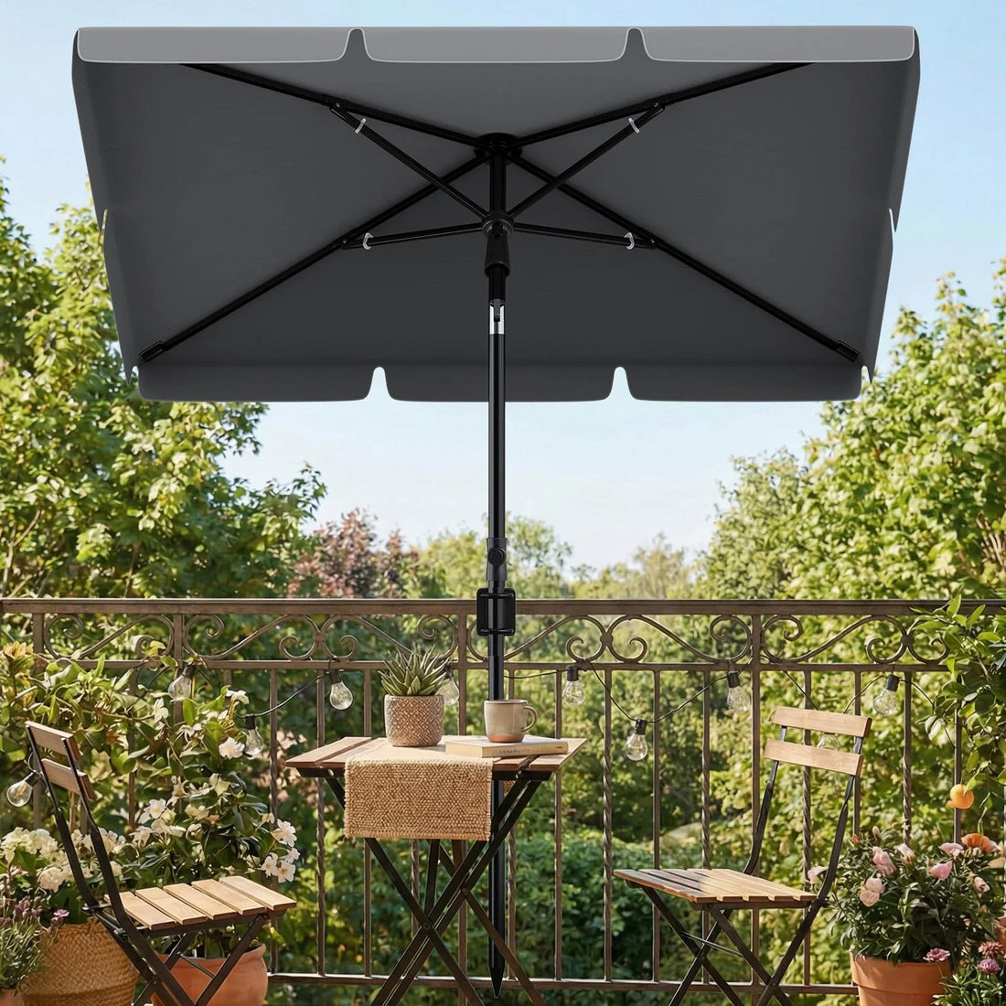 GARVEE Rechteckiger Balkonschirm 200 x 125 cm, UV50+ Sonnenschutz, Knickbar und Höhenverstellbar, Inklusive Schutzhülle, Ideal für Balkon, Terrasse und Garten, Grau