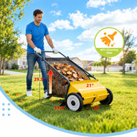 Garvee Hand-Rasenkehrer 53 cm mit ca. 99 L Fangkorb, 4 Bürsten und verstellbarer Kehrhöhe für Herbstlaub, Gras & Rasenschnitt