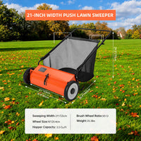 Garvee Hand-Rasenkehrer 53 cm mit ca. 99 L Fangkorb, 4 Bürsten und verstellbarer Kehrhöhe für Herbstlaub, Gras & Rasenschnitt
