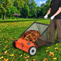 Garvee Hand-Rasenkehrer 53 cm mit ca. 99 L Fangkorb, 4 Bürsten und verstellbarer Kehrhöhe für Herbstlaub, Gras & Rasenschnitt