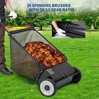 Garvee Hand-Rasenkehrer 53 cm mit ca. 99 L Fangkorb, 4 Bürsten, verstellbarer Kehrhöhe und 25,4 cm Gummirädern für Herbstlaub, Gras & Rasenschnitt
