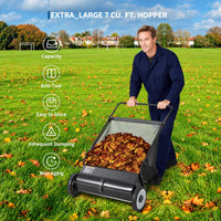 Garvee Hand-Rasenkehrer 53 cm mit ca. 99 L Fangkorb, 4 Bürsten, verstellbarer Kehrhöhe und 25,4 cm Gummirädern für Herbstlaub, Gras & Rasenschnitt