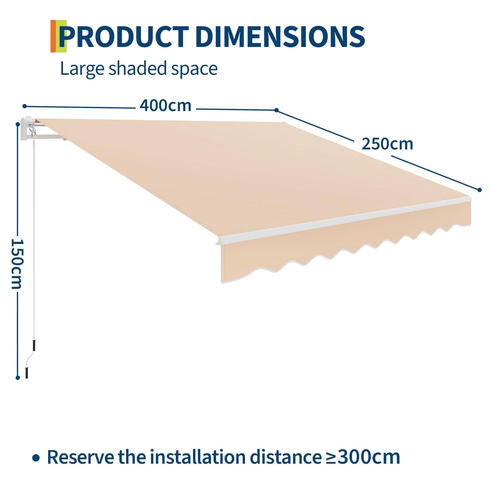 Garvee Markise 4 x 2.5 m, Aluminiumrahmen, Wasserdicht, UV-Schutz, Für Terrasse & Balkon, Beige