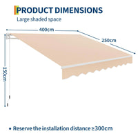 Garvee Markise 4 x 2.5 m, Aluminiumrahmen, Wasserdicht, UV-Schutz, Für Terrasse & Balkon, Beige