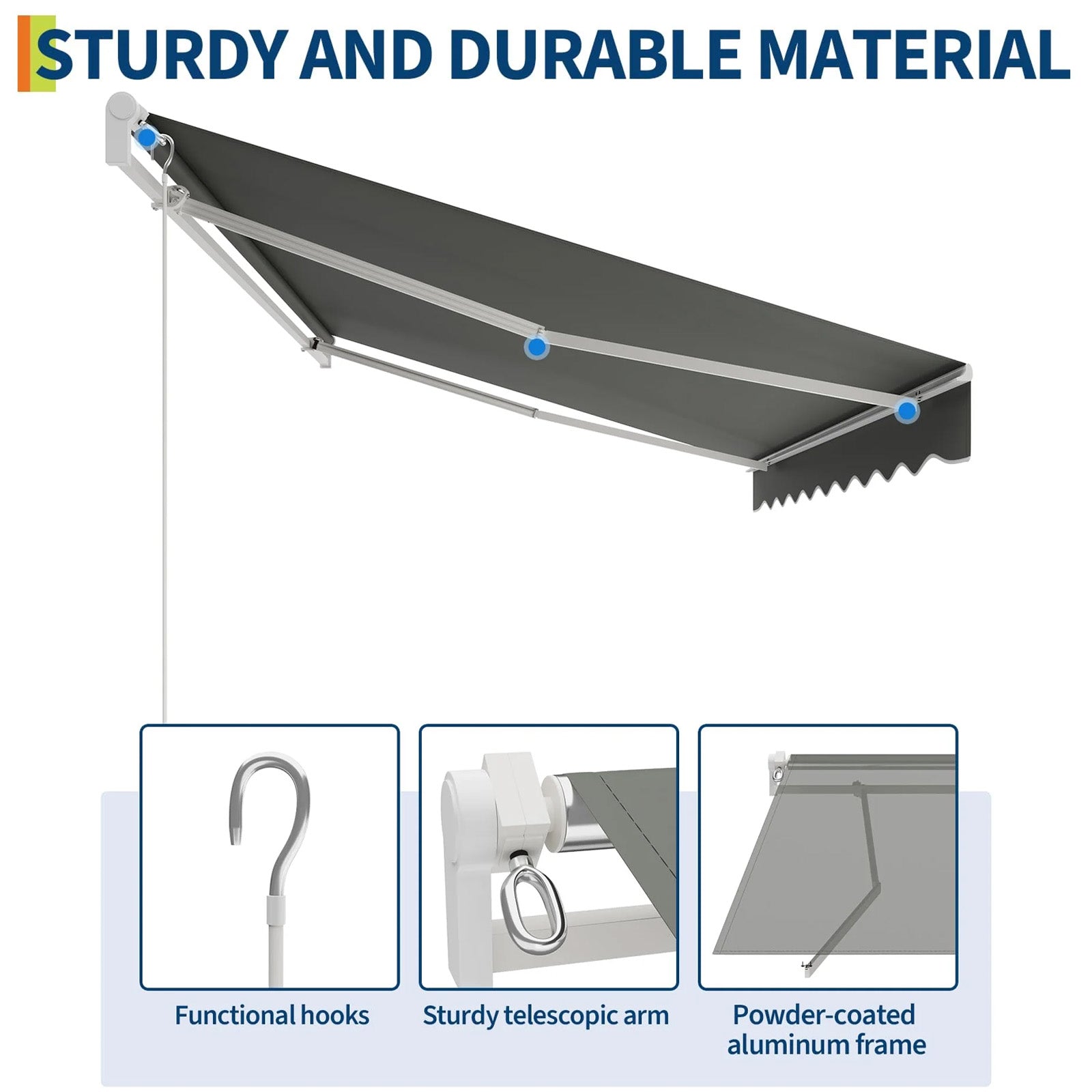 Garvee Markise 4 x 2.5 m, Aluminiumrahmen, Wasserdicht, UV-Schutz, Für Terrasse & Balkon, Grau