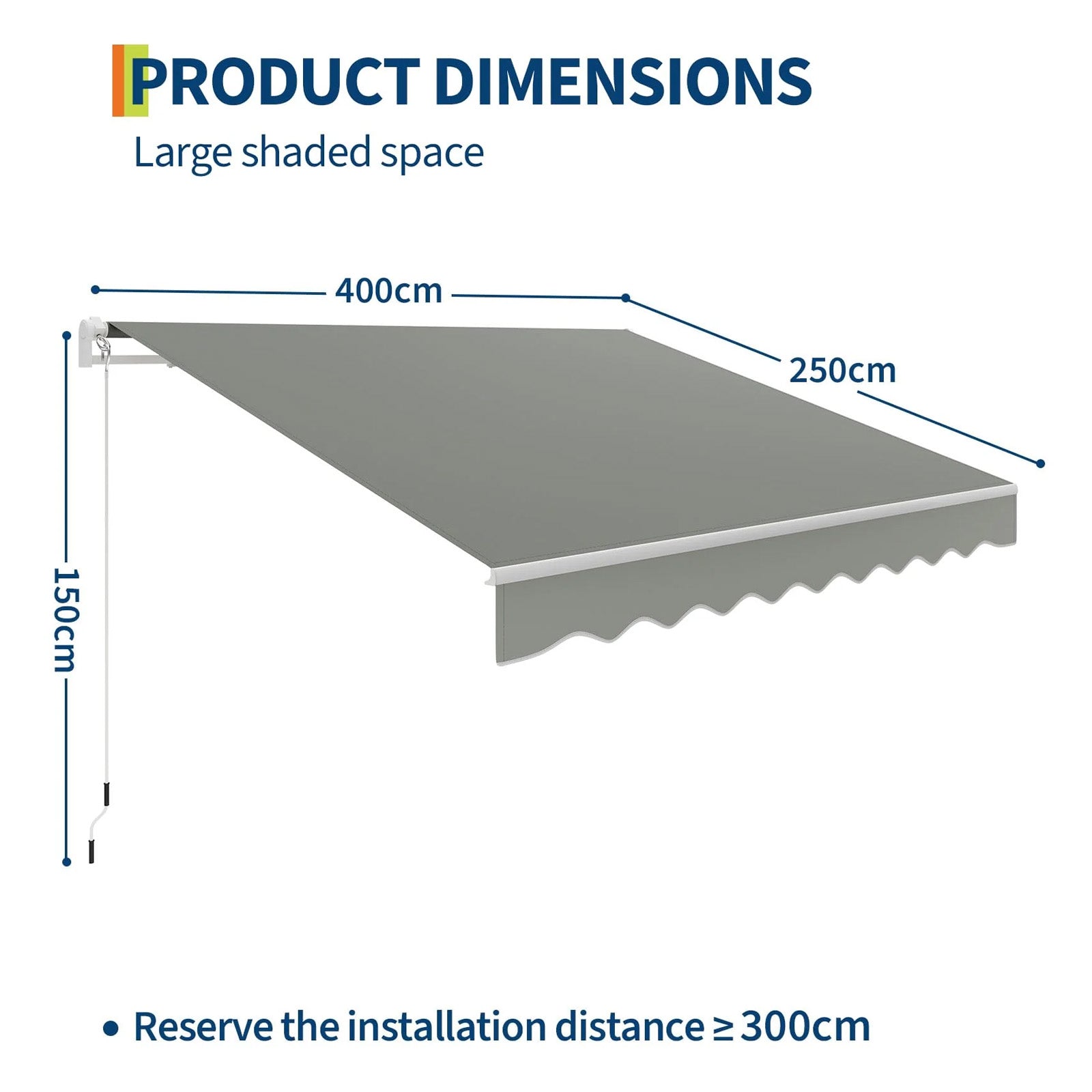 Garvee Markise 4 x 2.5 m, Aluminiumrahmen, Wasserdicht, UV-Schutz, Für Terrasse & Balkon, Grau