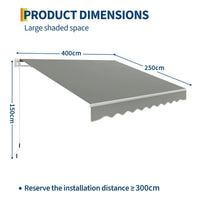 Garvee Markise 4 x 2.5 m, Aluminiumrahmen, Wasserdicht, UV-Schutz, Für Terrasse & Balkon, Grau