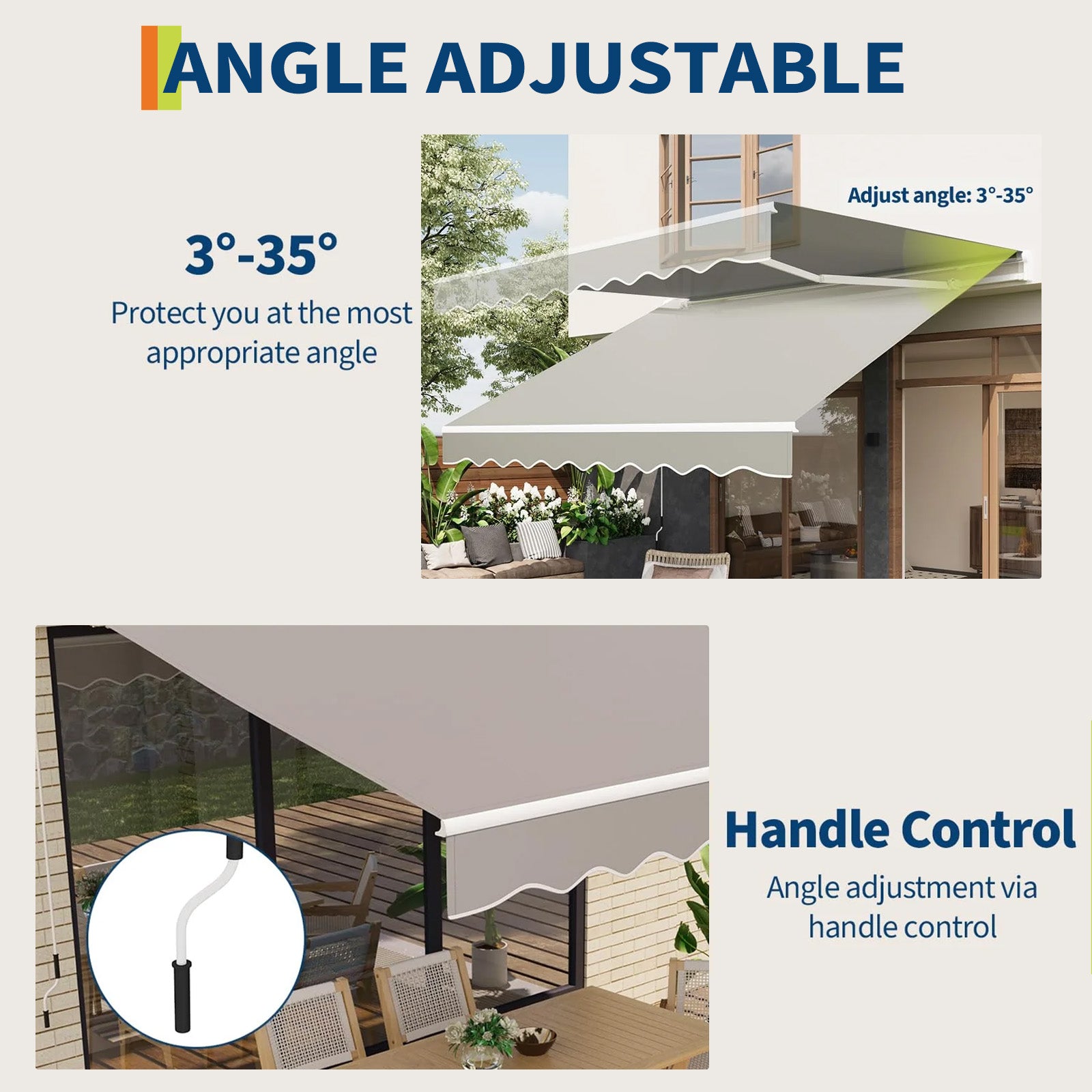 Garvee Markise 3.5 x 2.5 m, Aluminiumrahmen, Wasserdicht, UV-Schutz, Für Terrasse & Balkon, Grau