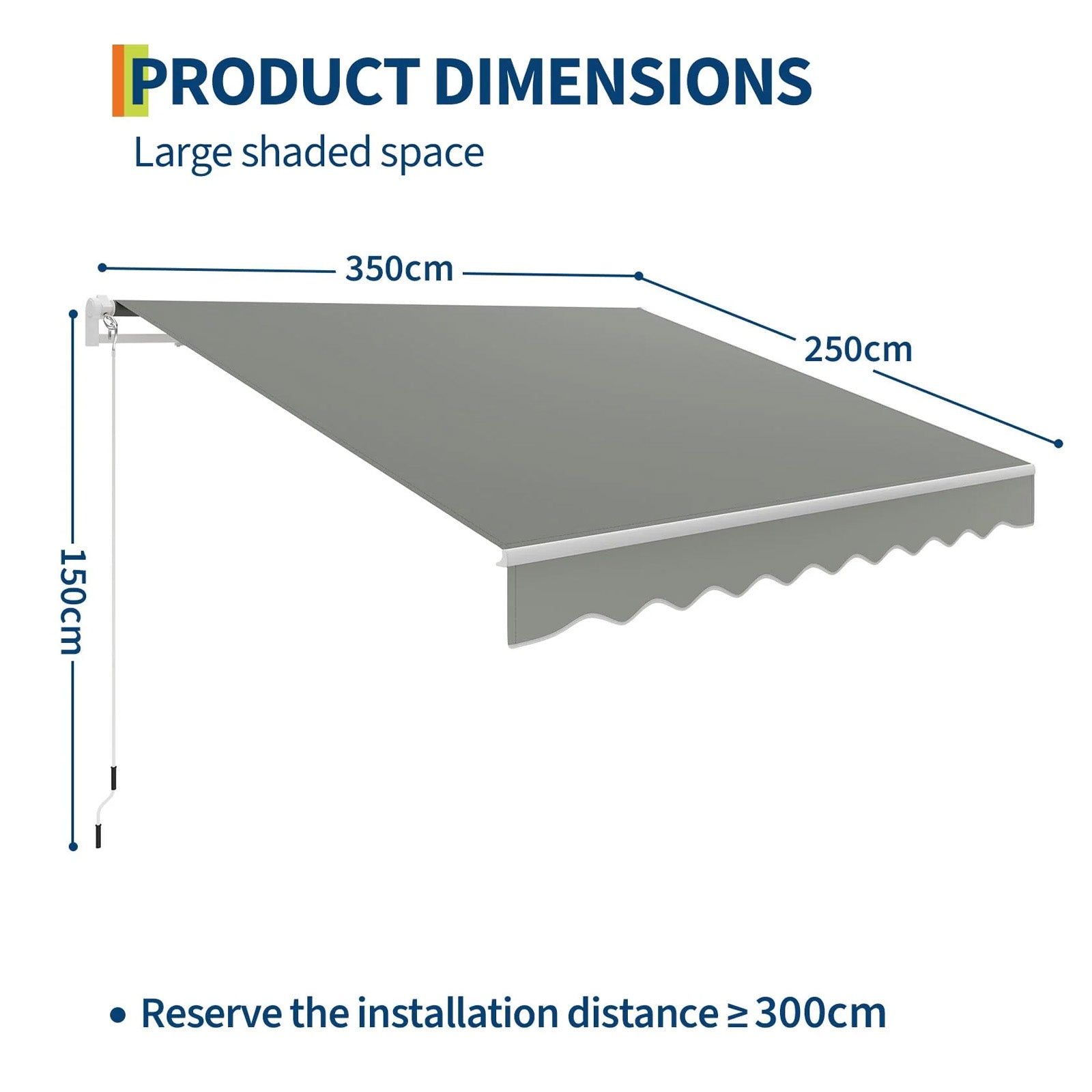 Garvee Markise 3.5 x 2.5 m, Aluminiumrahmen, Wasserdicht, UV-Schutz, Für Terrasse & Balkon, Grau