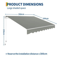 Garvee Markise 3.5 x 2.5 m, Aluminiumrahmen, Wasserdicht, UV-Schutz, Für Terrasse & Balkon, Grau