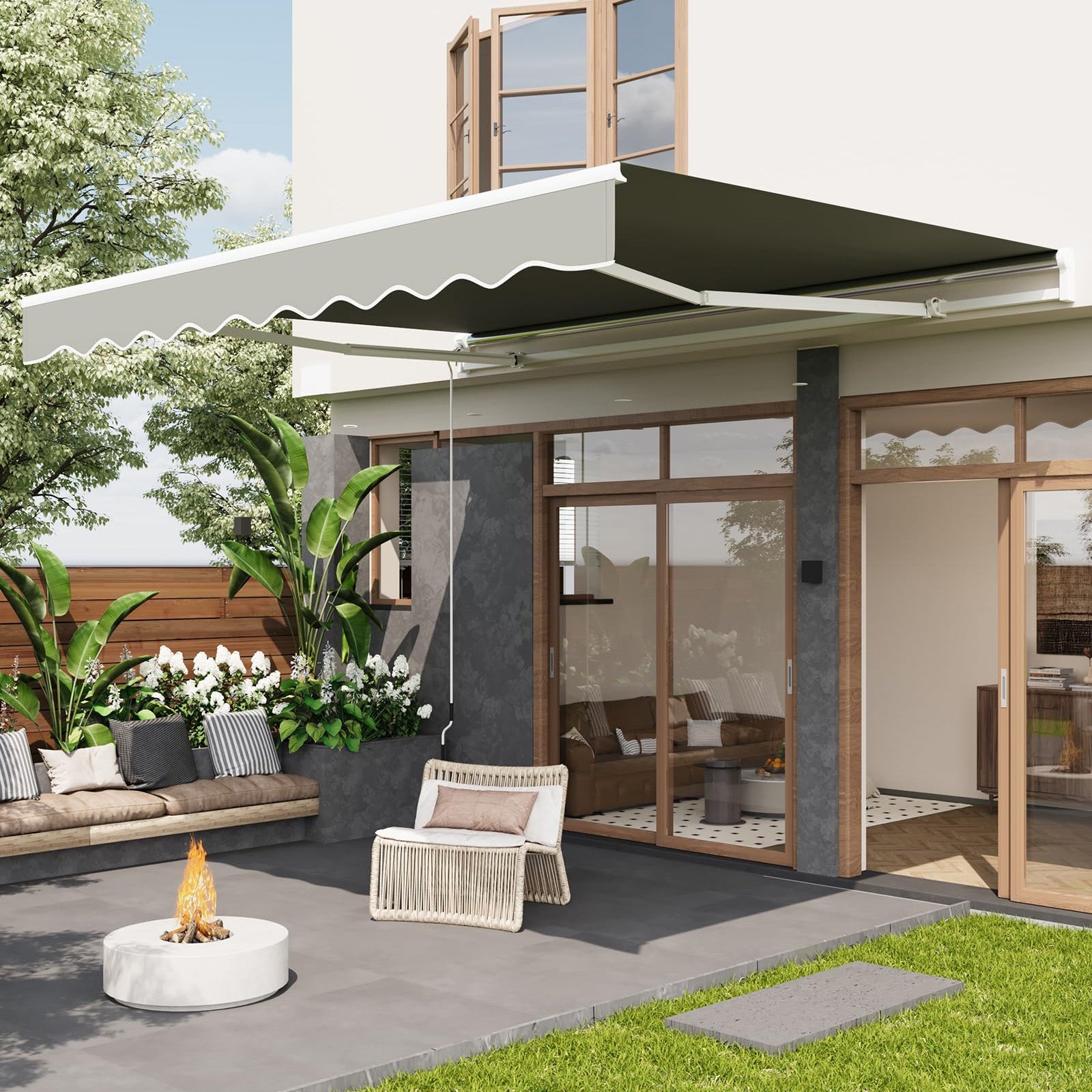 Garvee Markise 3.5 x 2.5 m, Aluminiumrahmen, Wasserdicht, UV-Schutz, Für Terrasse & Balkon, Grau