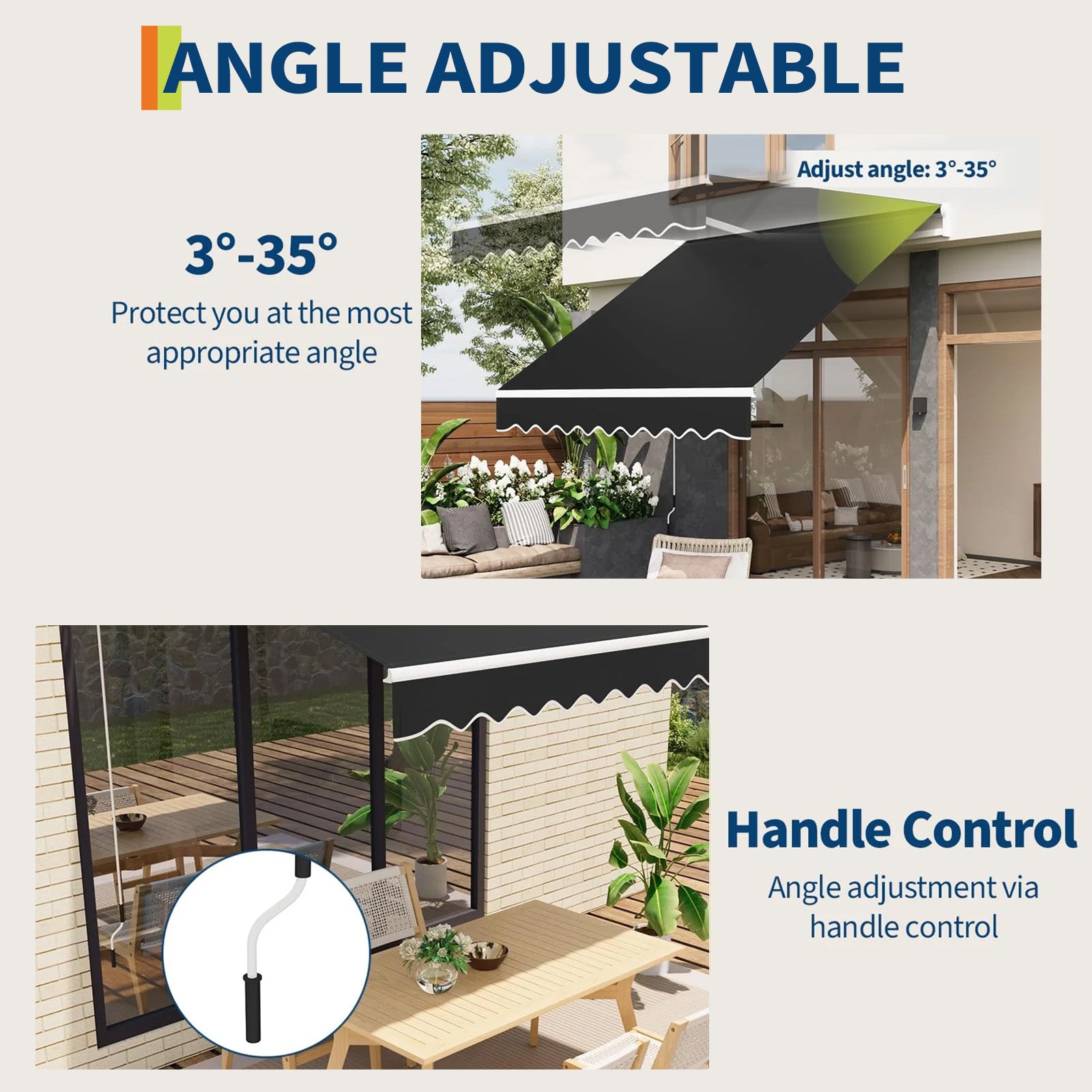 Garvee Markise 3.5 x 2.5 m, Aluminiumrahmen, Wasserdicht, UV-Schutz, Für Terrasse & Balkon, Schwarz