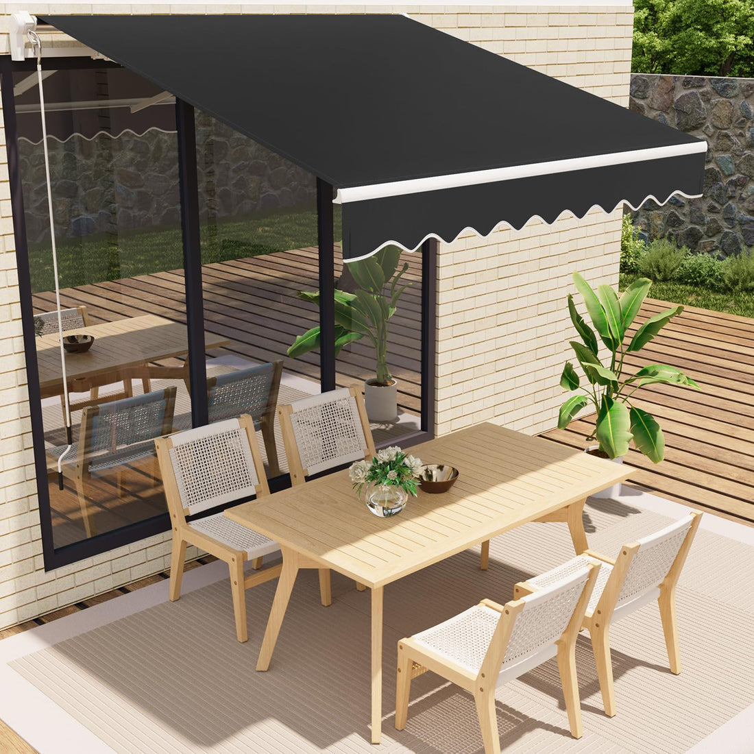 Garvee Markise 3.5 x 2.5 m, Aluminiumrahmen, Wasserdicht, UV-Schutz, Für Terrasse & Balkon, Schwarz