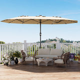 Garvee 270×450 cm Rechteck-Sonnenschirm mit Solar-LED-Beleuchtung & Standfuß, UV-beständiger Gartenschirm mit Kurbelgriff, für Terrasse, Pool & Garten, Beige - Beige