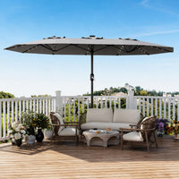 Garvee 270×450 cm Rechteck-Sonnenschirm mit Solar-LED-Beleuchtung & Standfuß, UV-beständiger Gartenschirm mit Kurbelgriff, für Terrasse, Pool & Garten, Grau