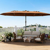 Garvee 270×450 cm Rechteck-Sonnenschirm mit Solar-LED-Beleuchtung & Standfuß, UV-beständiger Gartenschirm mit Kurbelgriff, für Terrasse, Pool & Garten, Braun - Braun